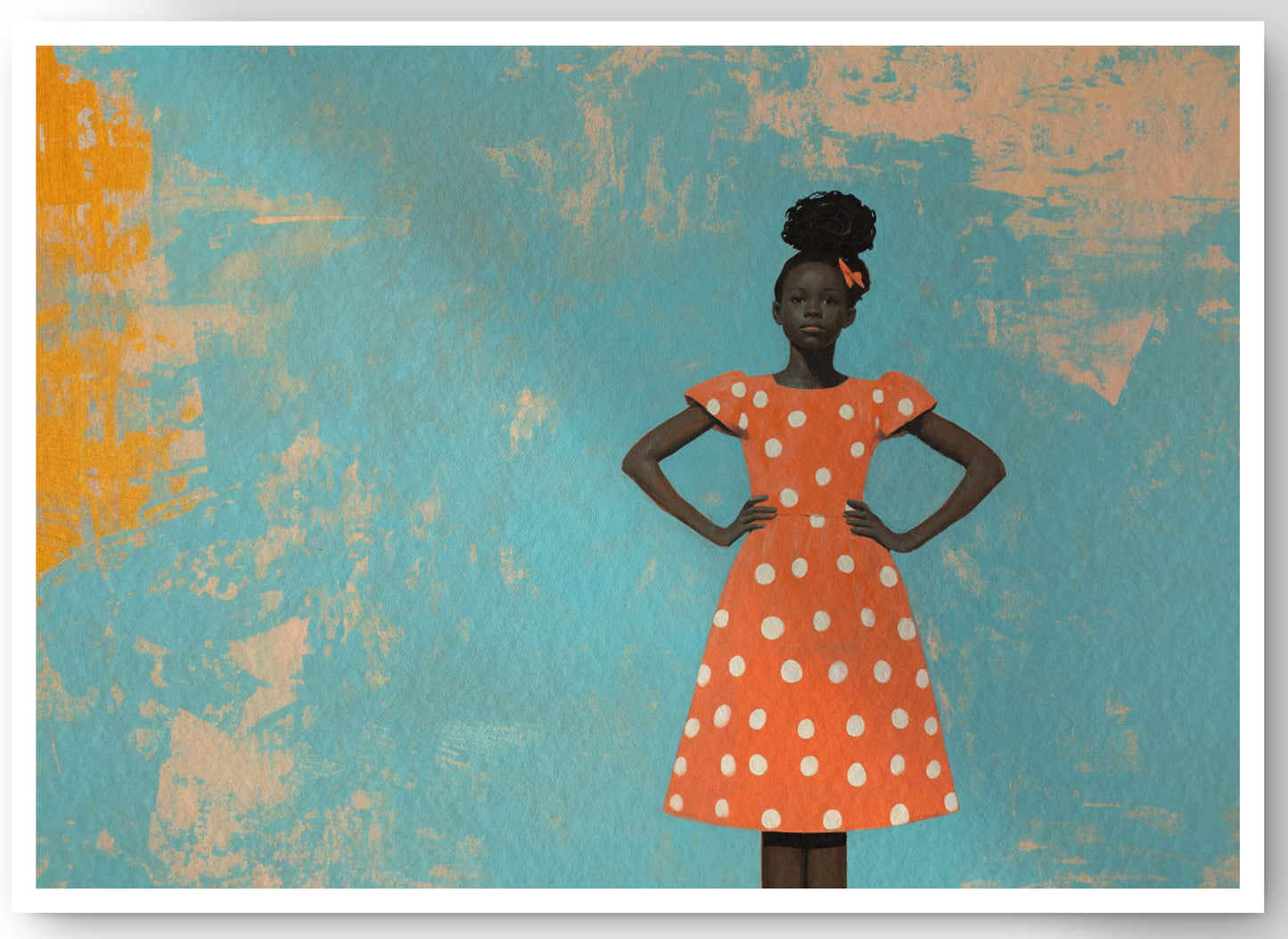 Black Girl Orange Dress Black children wall art canvas print by MoomZee Artwork