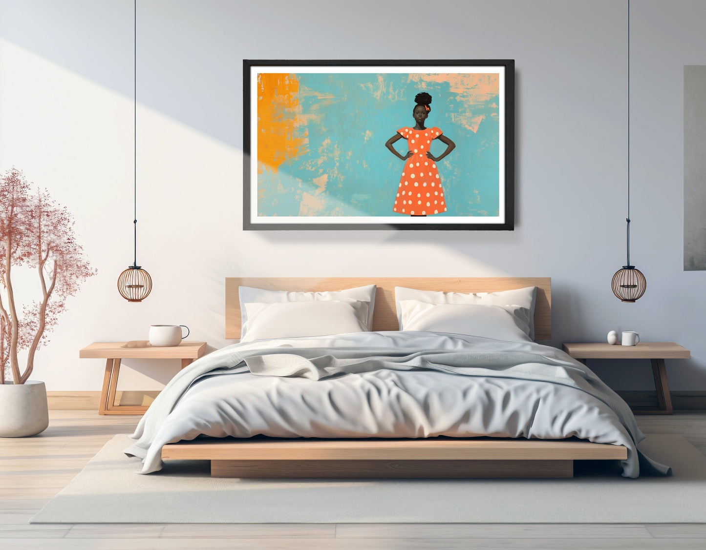 Black Girl Orange Dress Black children wall art view 69