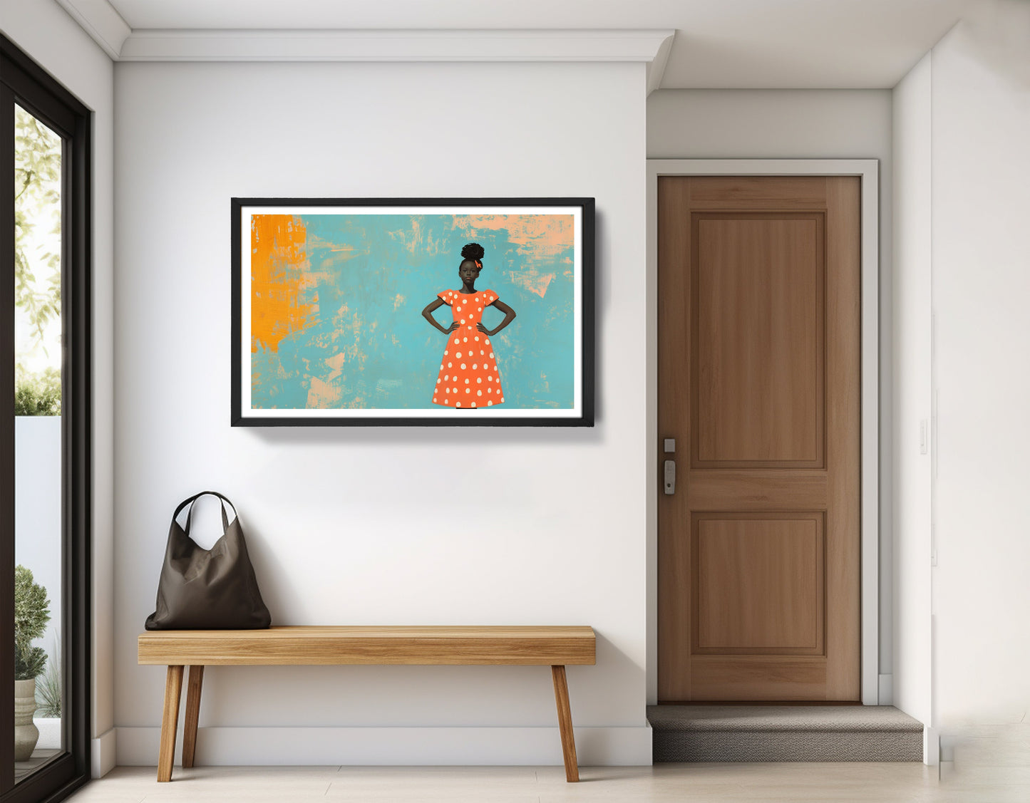 Black Girl Orange Dress Black children wall art view 71