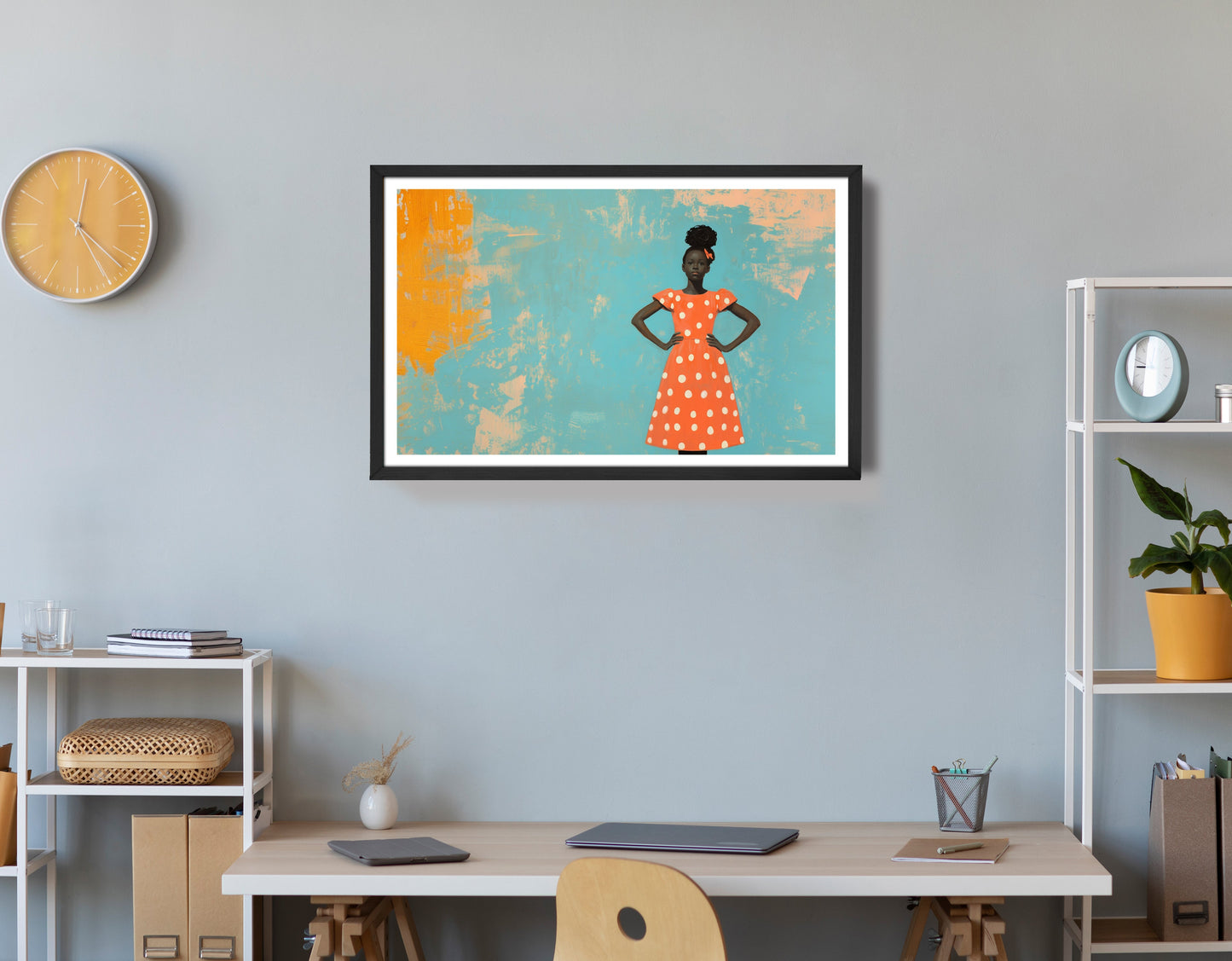 Black Girl Orange Dress Black children wall art view 72