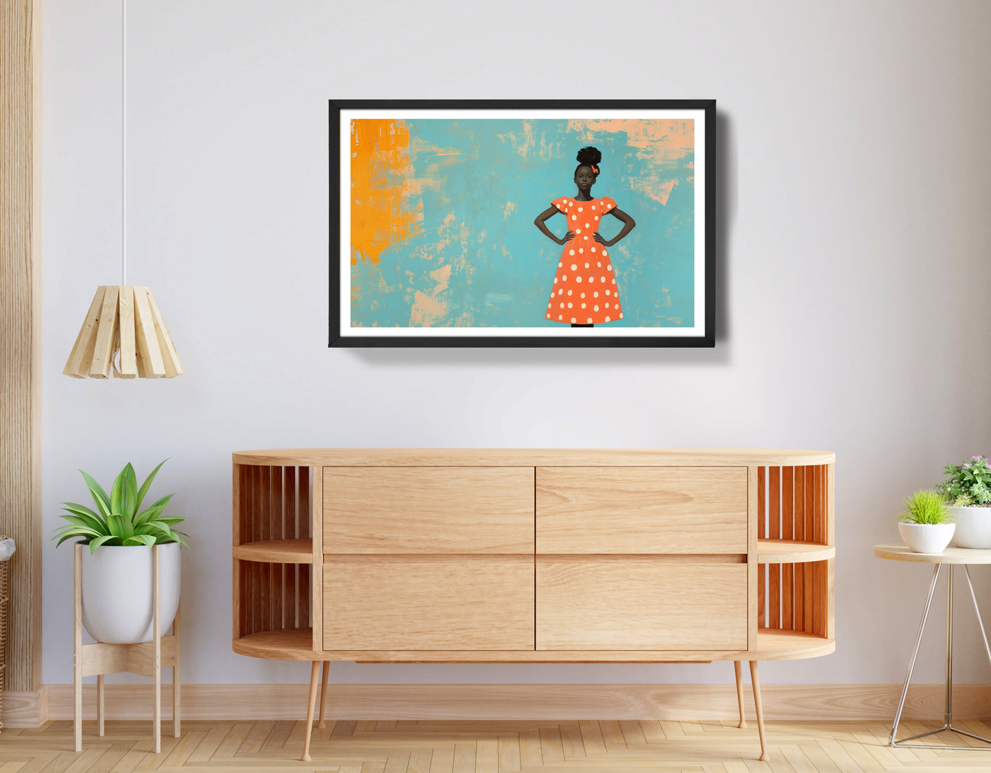 Black Girl Orange Dress Black children wall art view 68