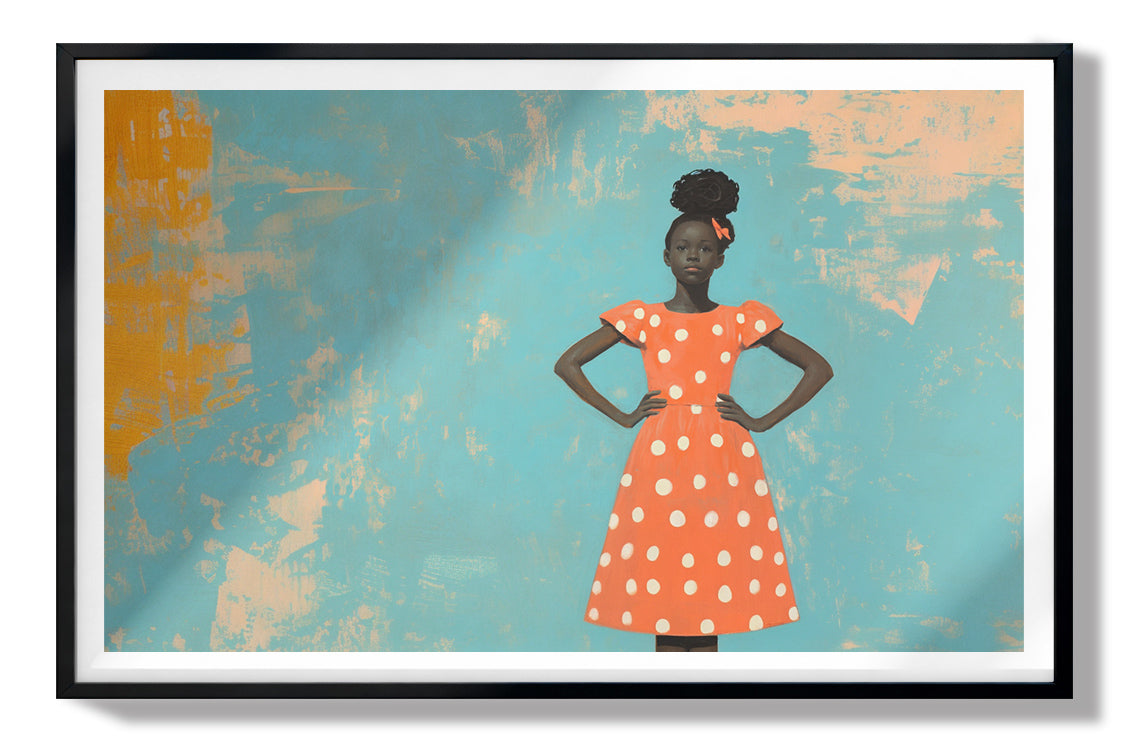 Black Girl Orange Dress Black children wall art view 67