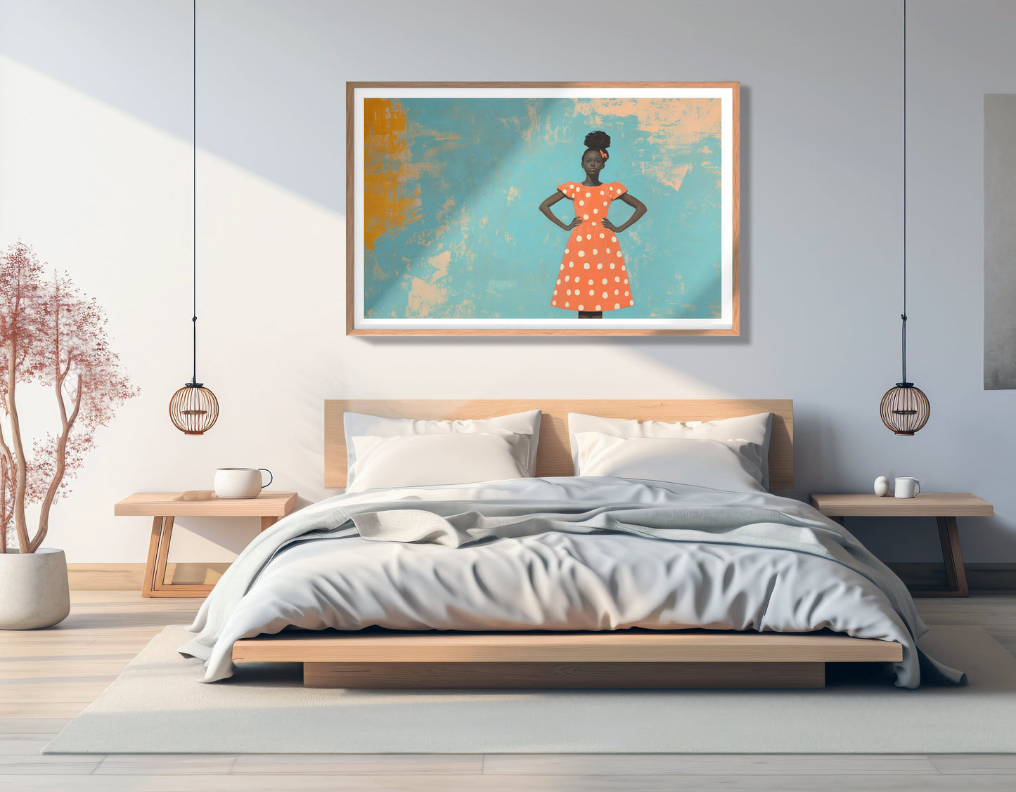 Black Girl Orange Dress Black children wall art view 81