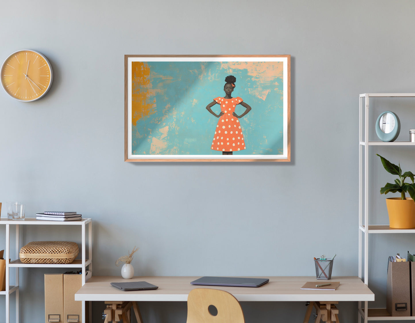 Black Girl Orange Dress Black children wall art view 84