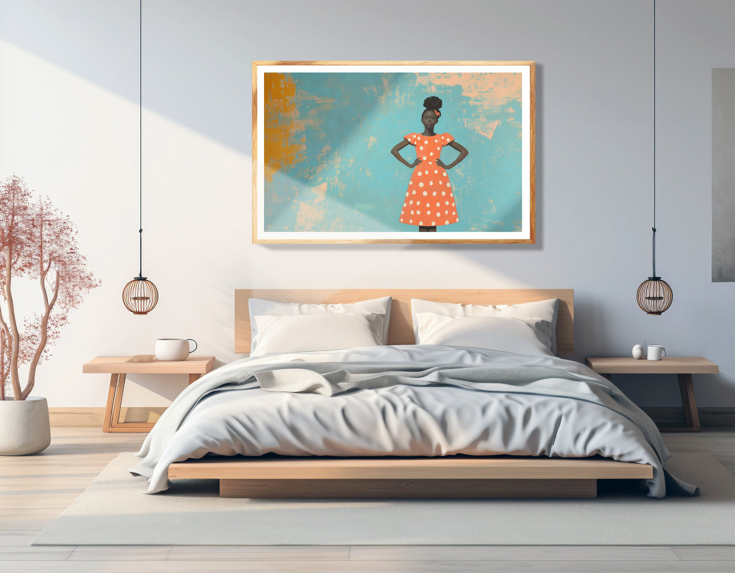 Black Girl Orange Dress Black children wall art view 75