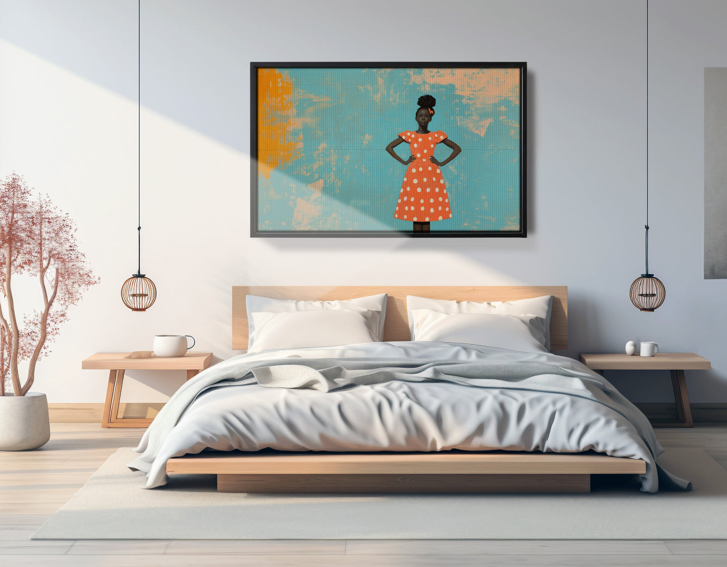 Black Girl Orange Dress Black children wall art view 27