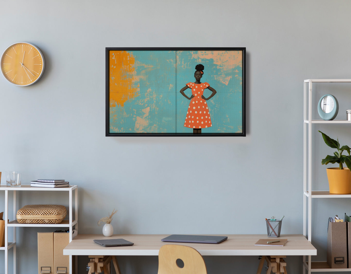 Black Girl Orange Dress Black children wall art view 30