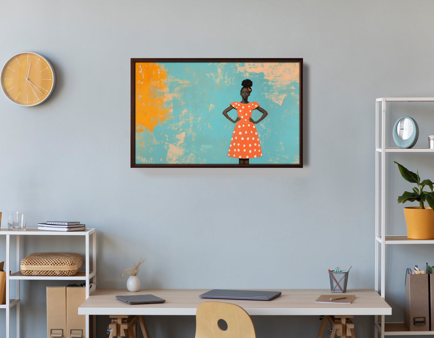 Black Girl Orange Dress Black children wall art view 36