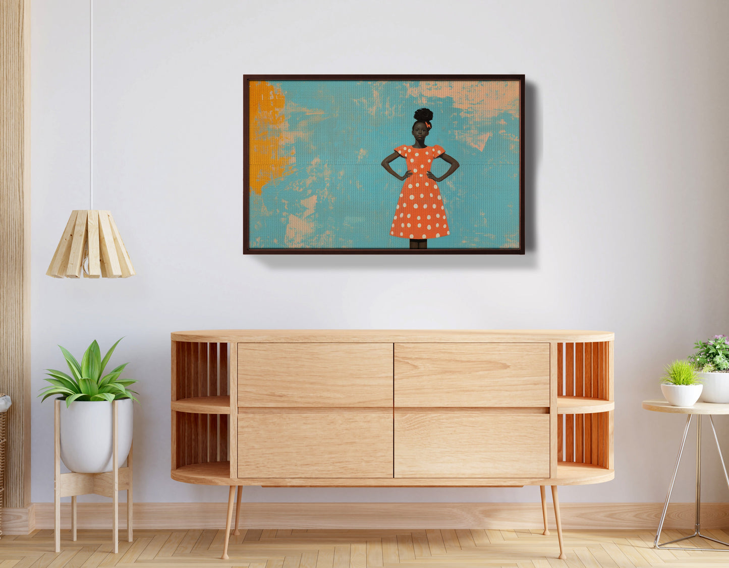 Black Girl Orange Dress Black children wall art view 32