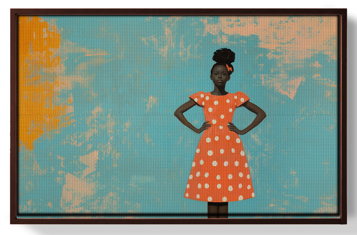Black Girl Orange Dress Black children wall art view 31