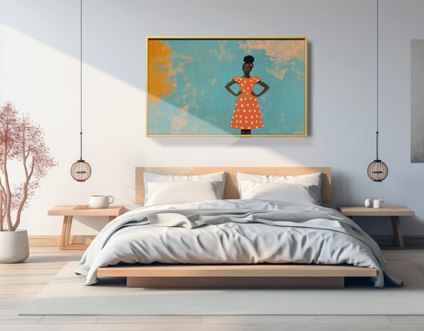 Black Girl Orange Dress Black children wall art view 39