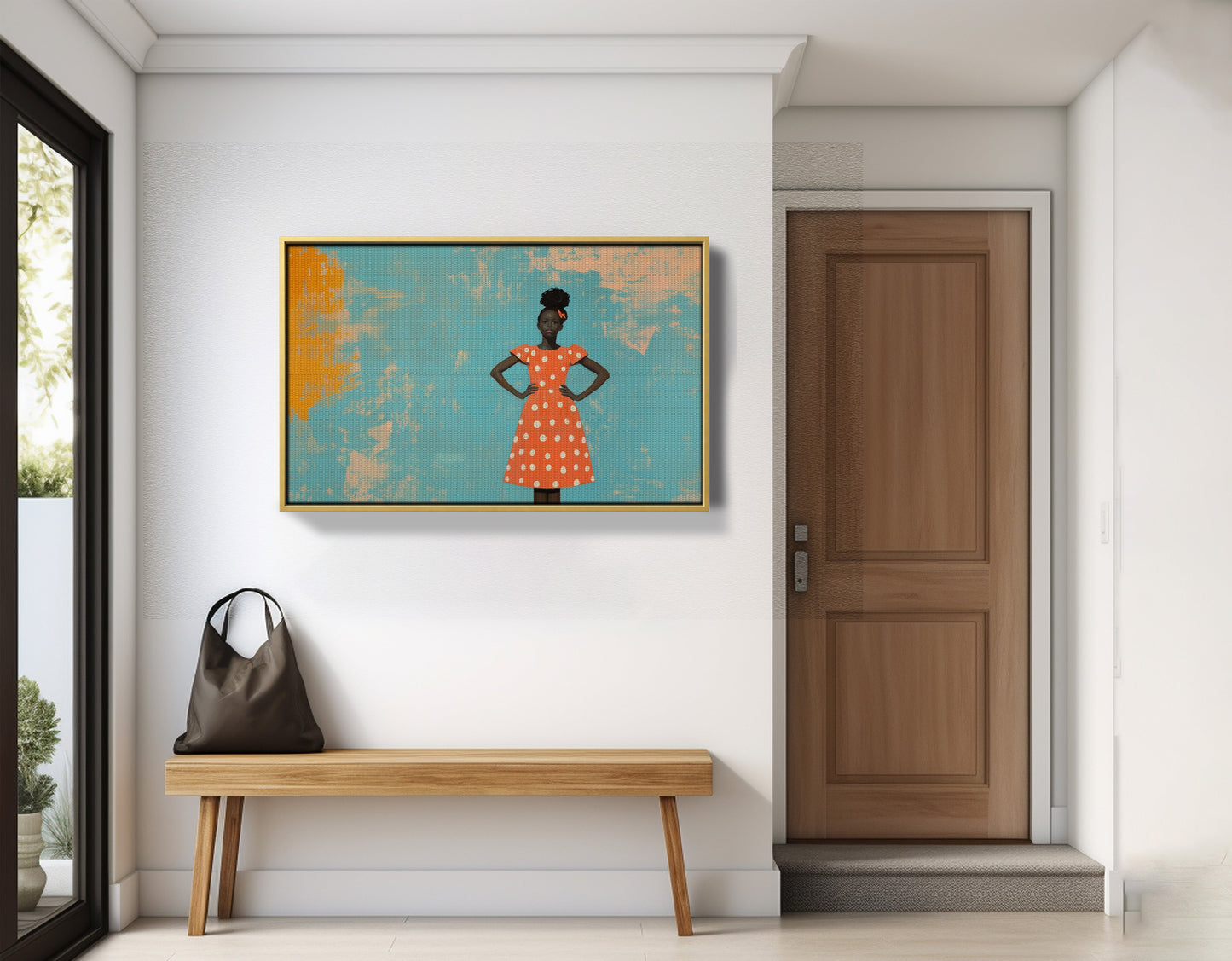 Black Girl Orange Dress Black children wall art view 41
