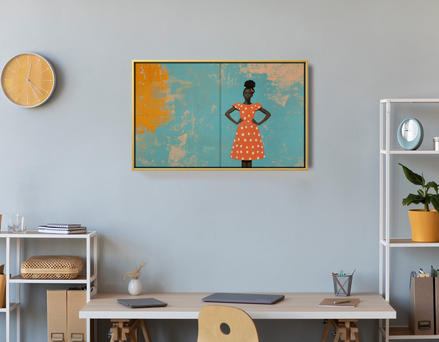 Black Girl Orange Dress Black children wall art view 42