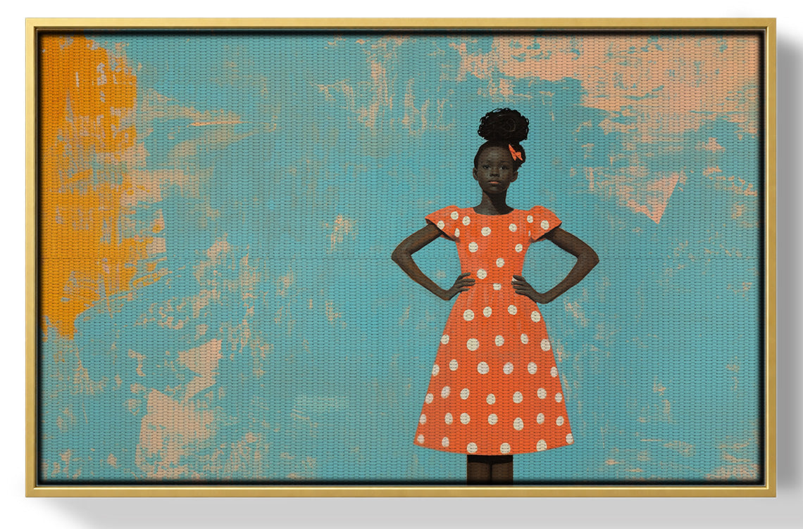Black Girl Orange Dress Black children wall art view 37