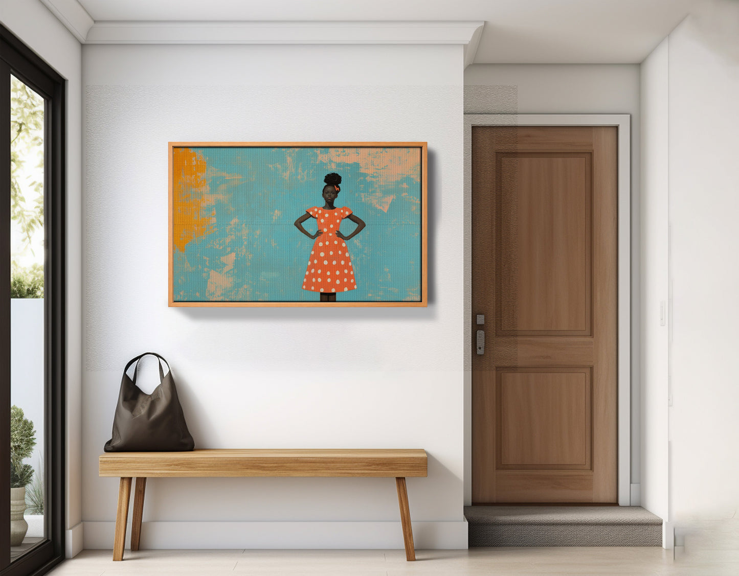 Black Girl Orange Dress Black children wall art view 47