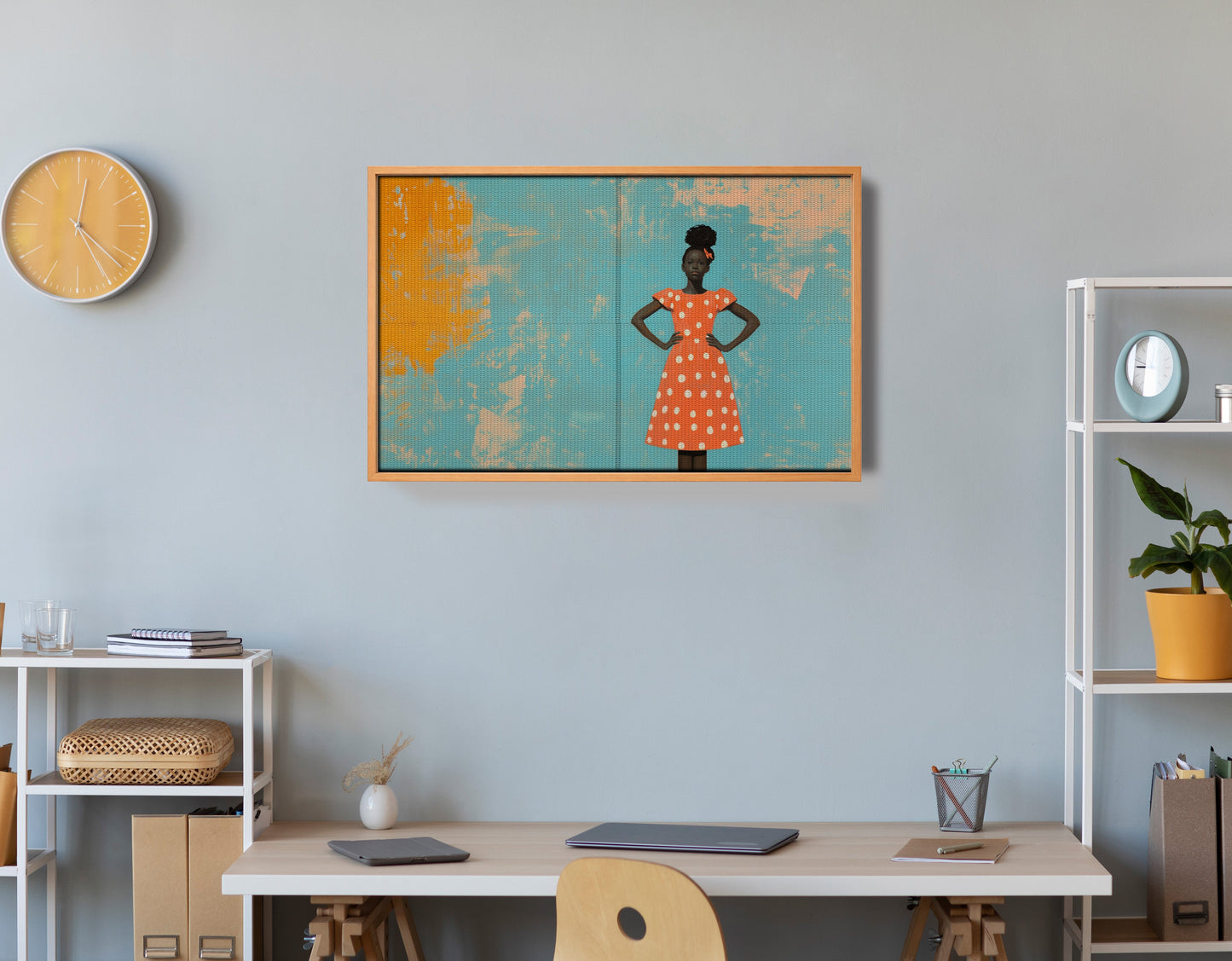 Black Girl Orange Dress Black children wall art view 48