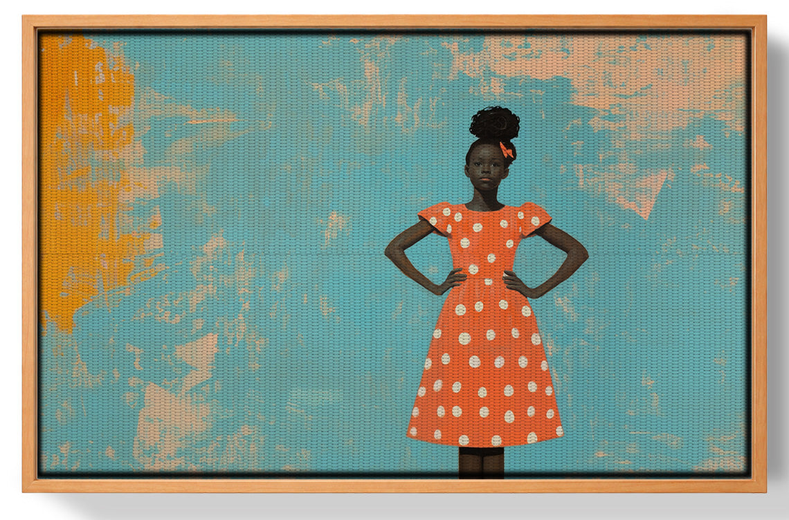 Black Girl Orange Dress Black children wall art view 43