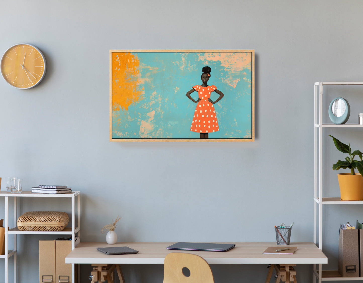 Black Girl Orange Dress Black children wall art view 54