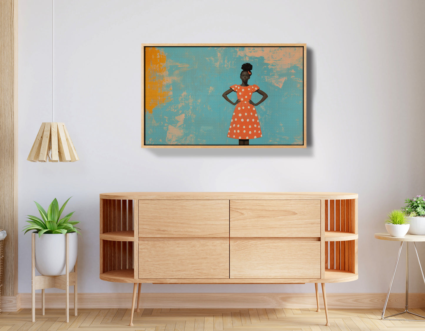 Black Girl Orange Dress Black children wall art view 50