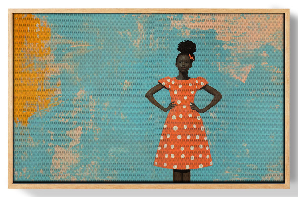Black Girl Orange Dress Black children wall art view 49