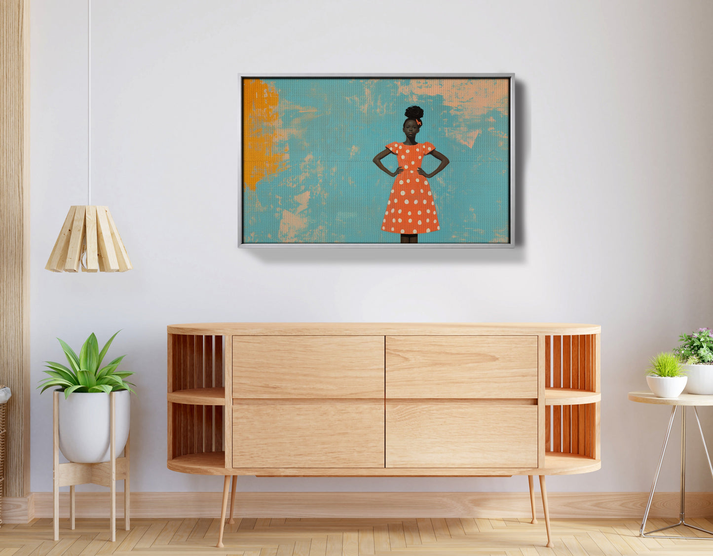 Black Girl Orange Dress Black children wall art view 56