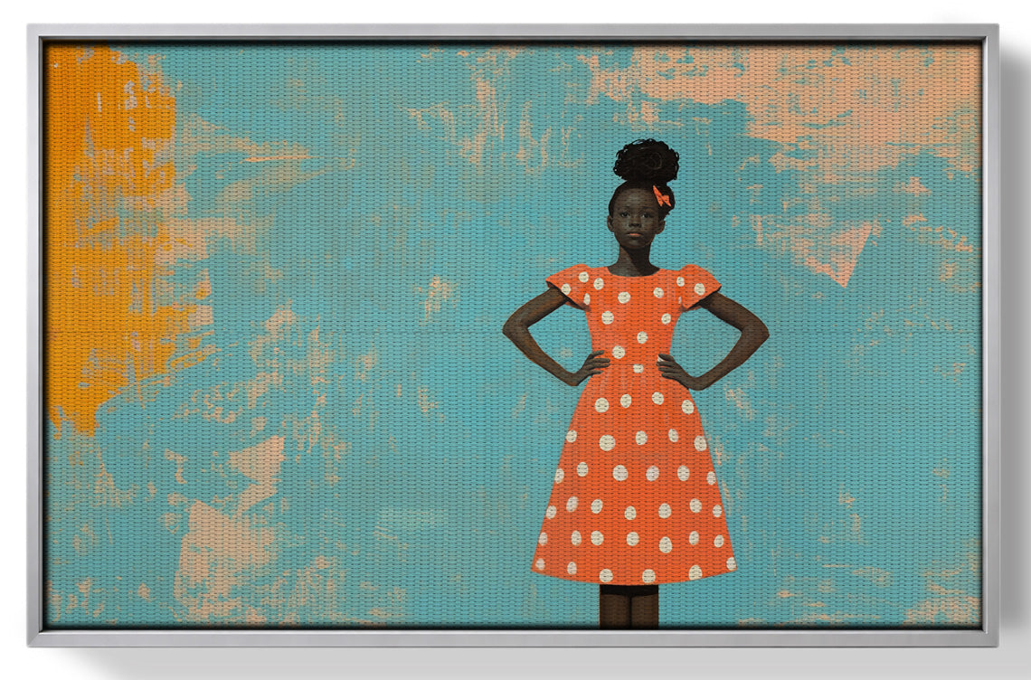 Black Girl Orange Dress Black children wall art view 55