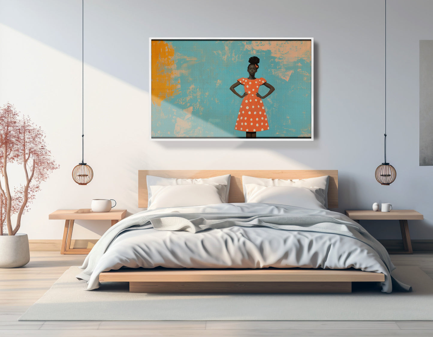 Black Girl Orange Dress Black children wall art view 63