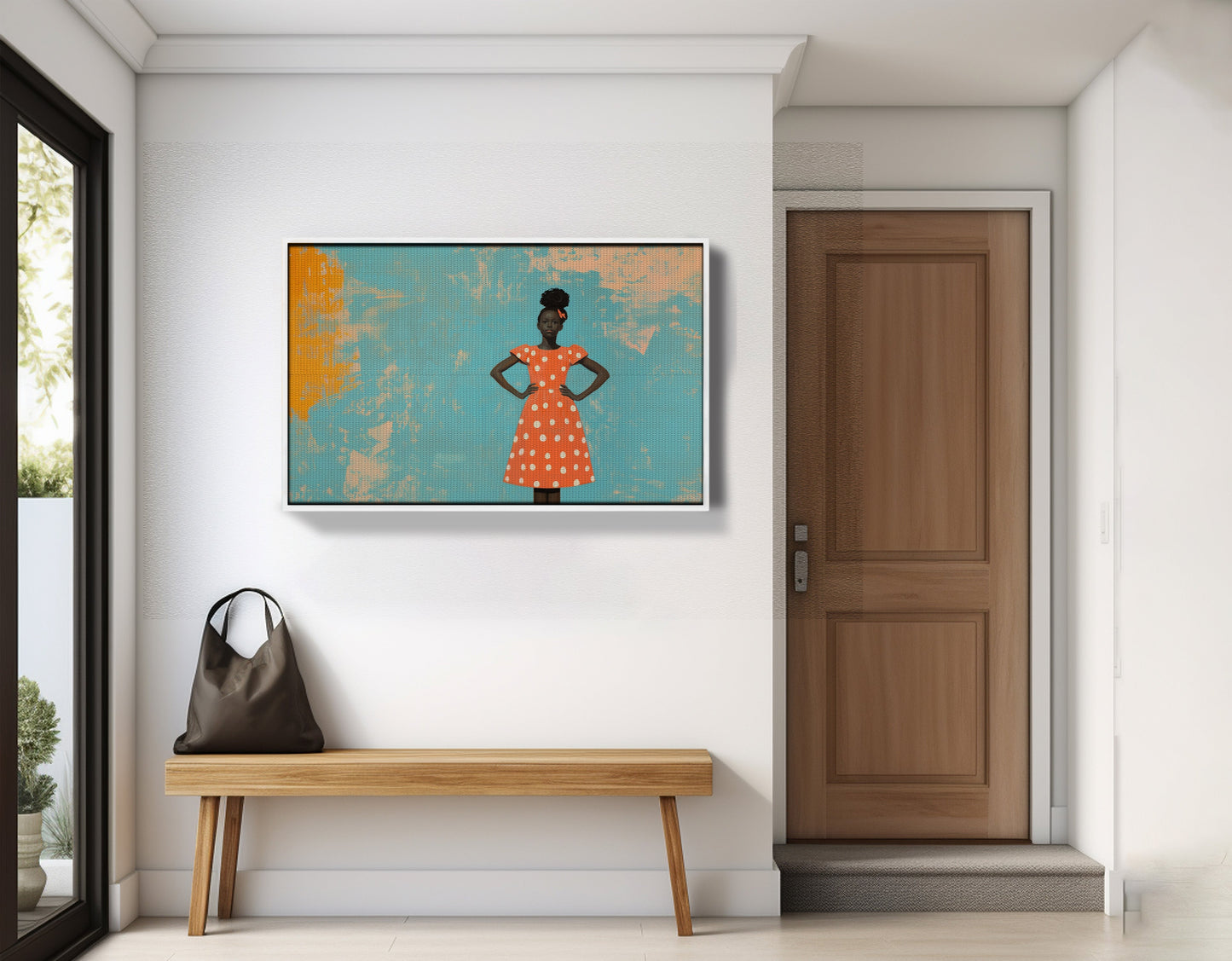 Black Girl Orange Dress Black children wall art view 65