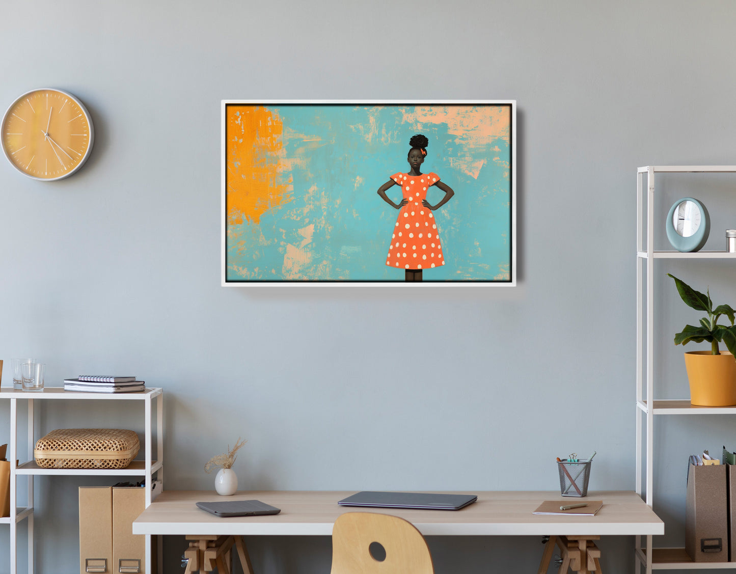 Black Girl Orange Dress Black children wall art view 66