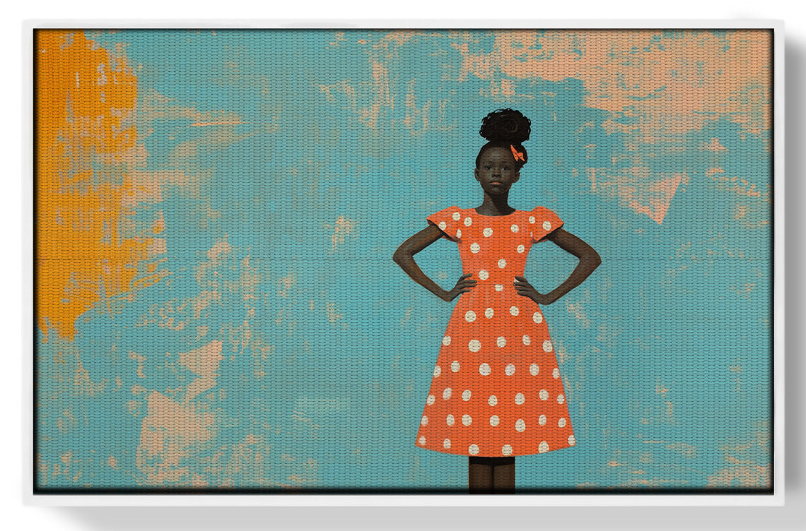 Black Girl Orange Dress Black children wall art view 61