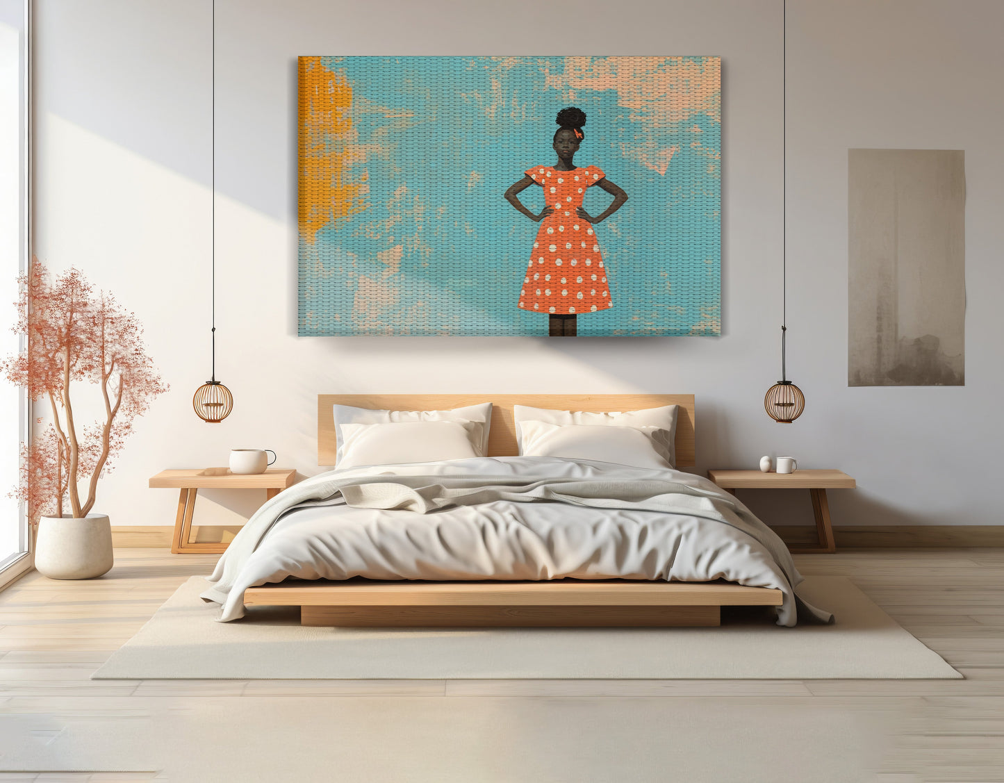 Black Girl Orange Dress Black children wall art view 15