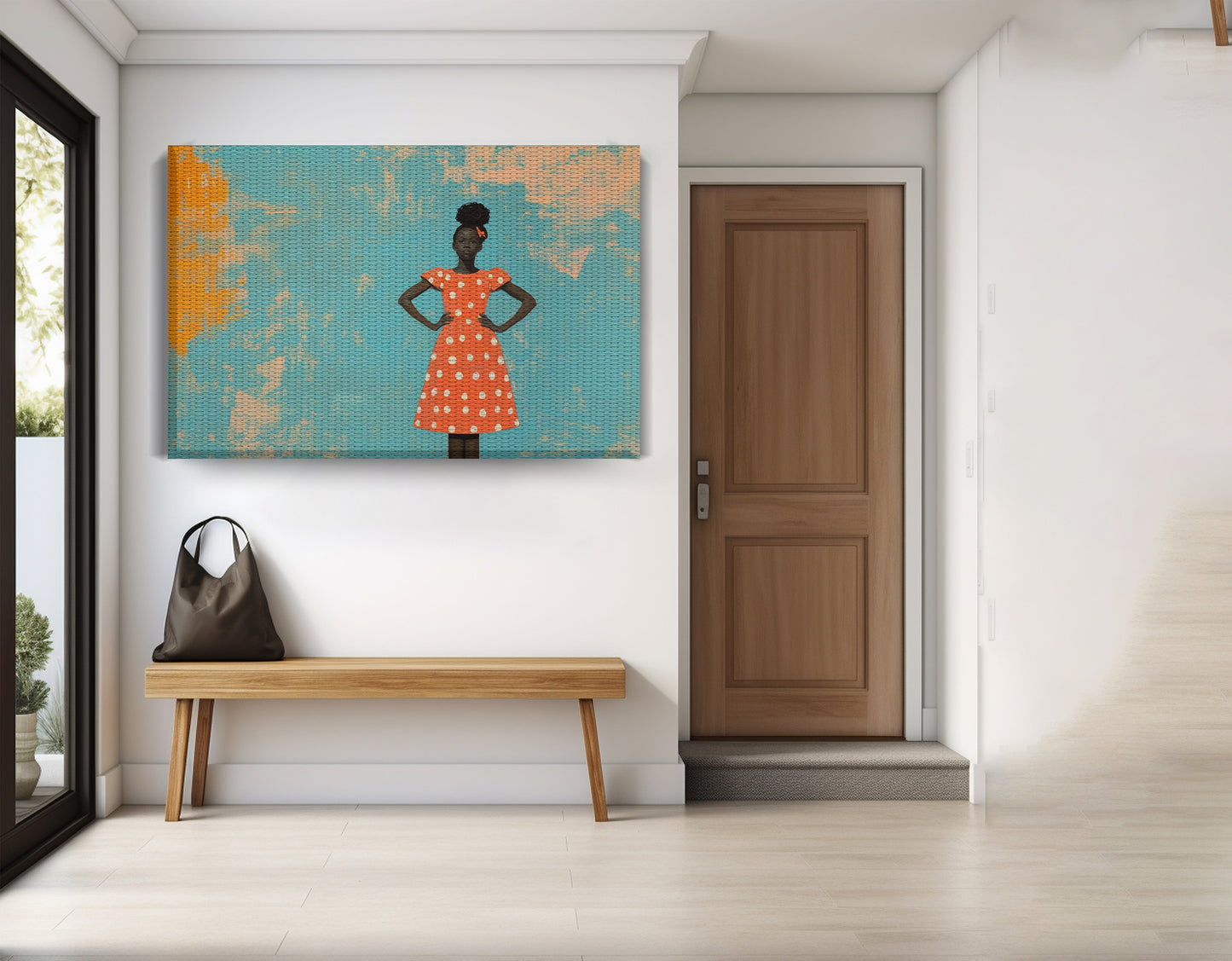 Black Girl Orange Dress Black children wall art view 17