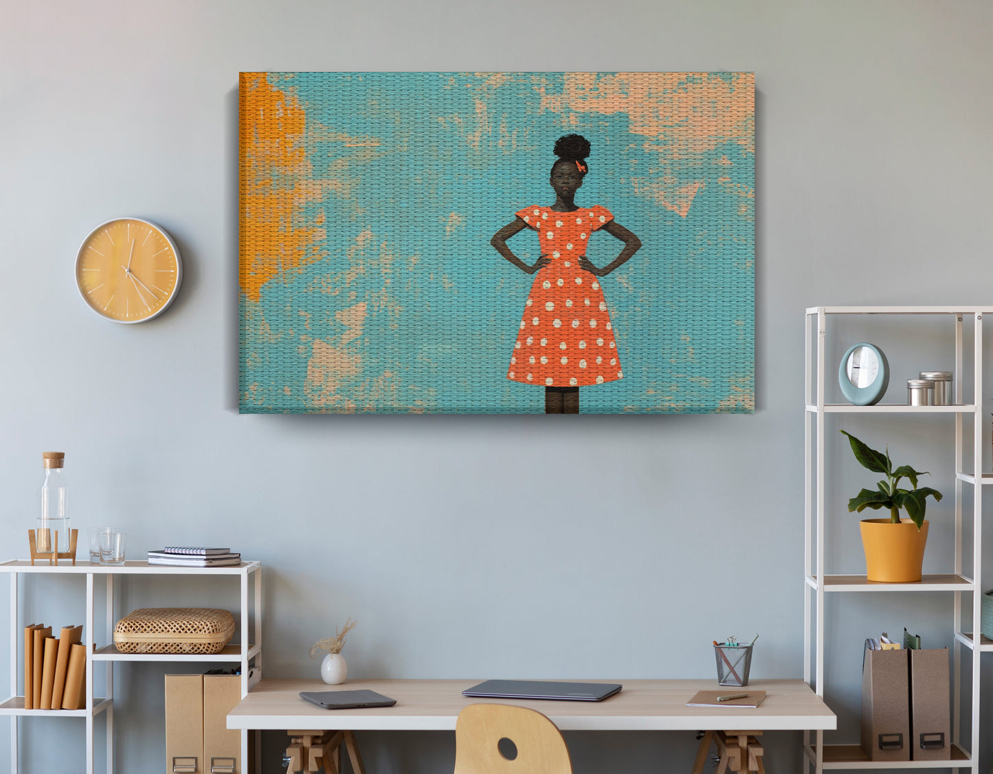 Black Girl Orange Dress Black children wall art view 18
