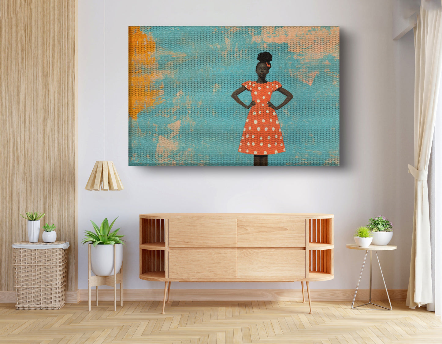 Black Girl Orange Dress Black children wall art view 14