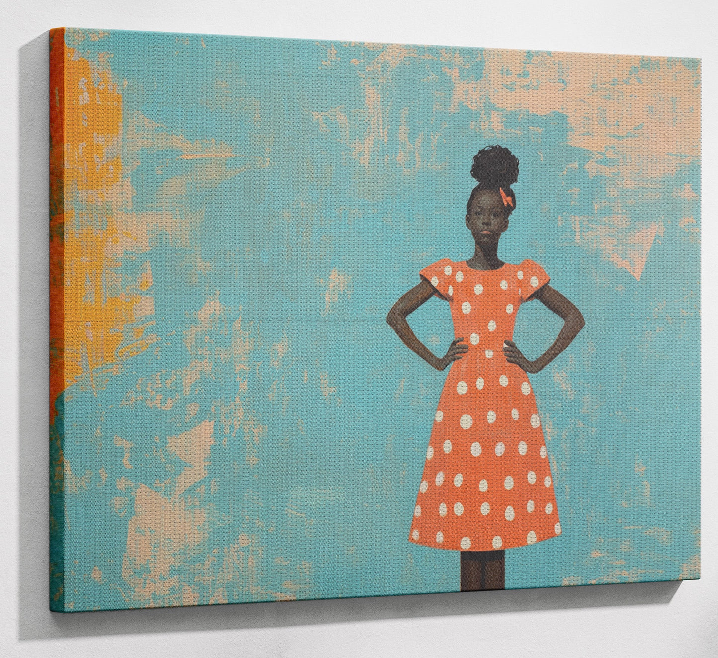 Black Girl Orange Dress Black children wall art view 13