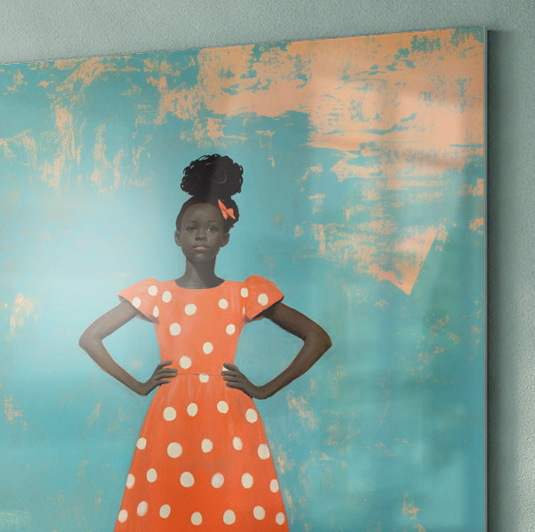 Black Girl Orange Dress Black children wall art view 22