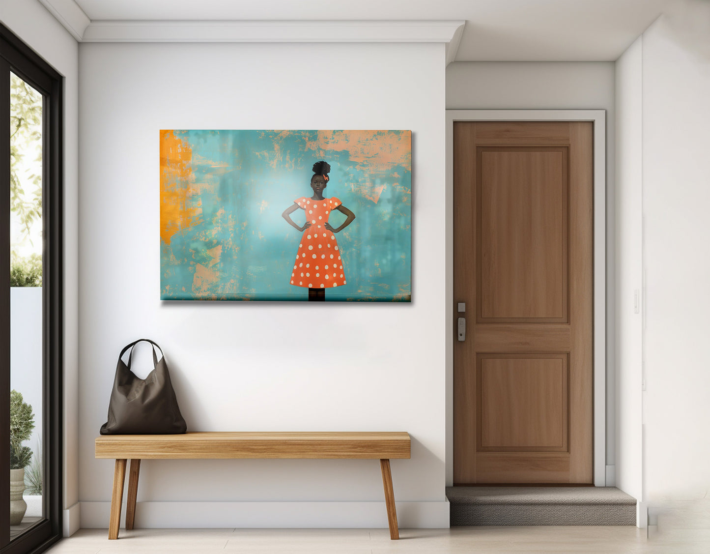 Black Girl Orange Dress Black children wall art view 23