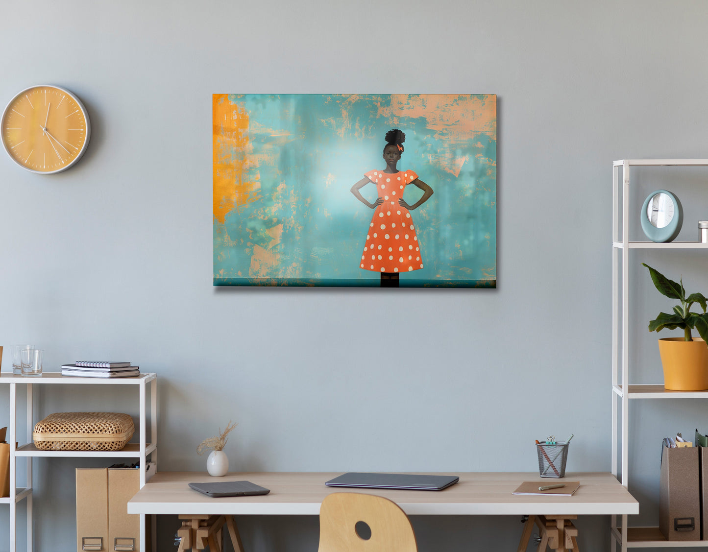 Black Girl Orange Dress Black children wall art view 24