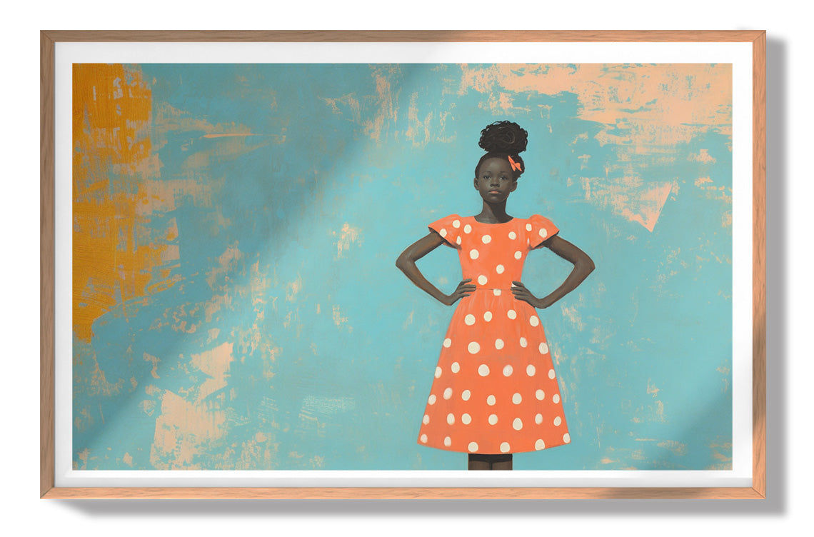 Black Girl Orange Dress Black children wall art view 79