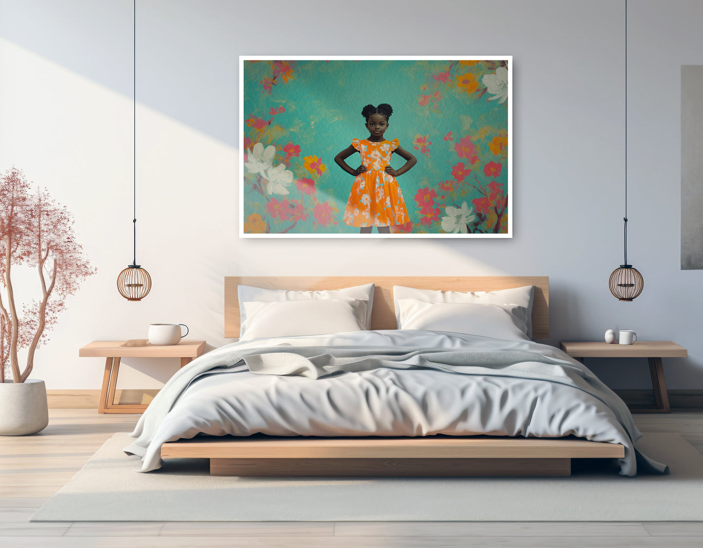 Black Girl Floral Dress Black children wall art artwork view