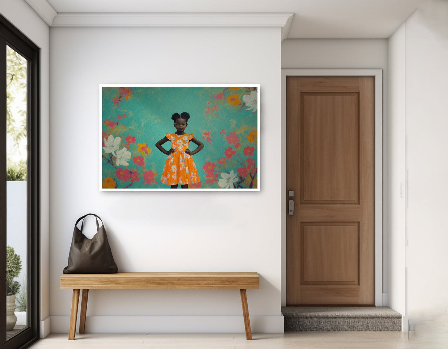 Black Girl Floral Dress Black children wall art home decor view