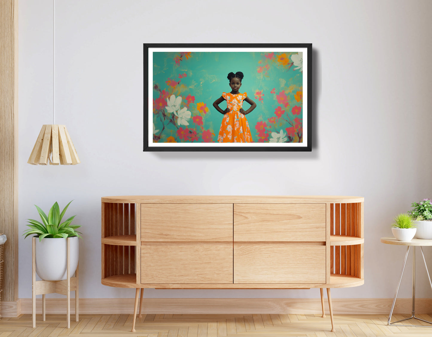 Black Girl Floral Dress Black children wall art view 68