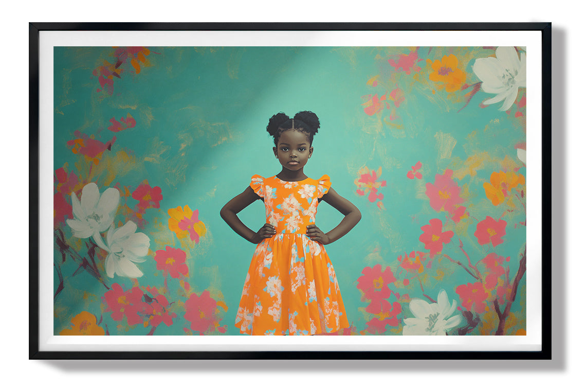 Black Girl Floral Dress Black children wall art view 67