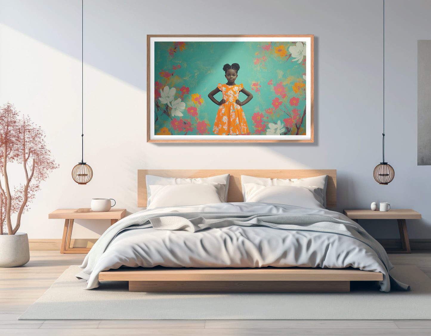 Black Girl Floral Dress Black children wall art view 81