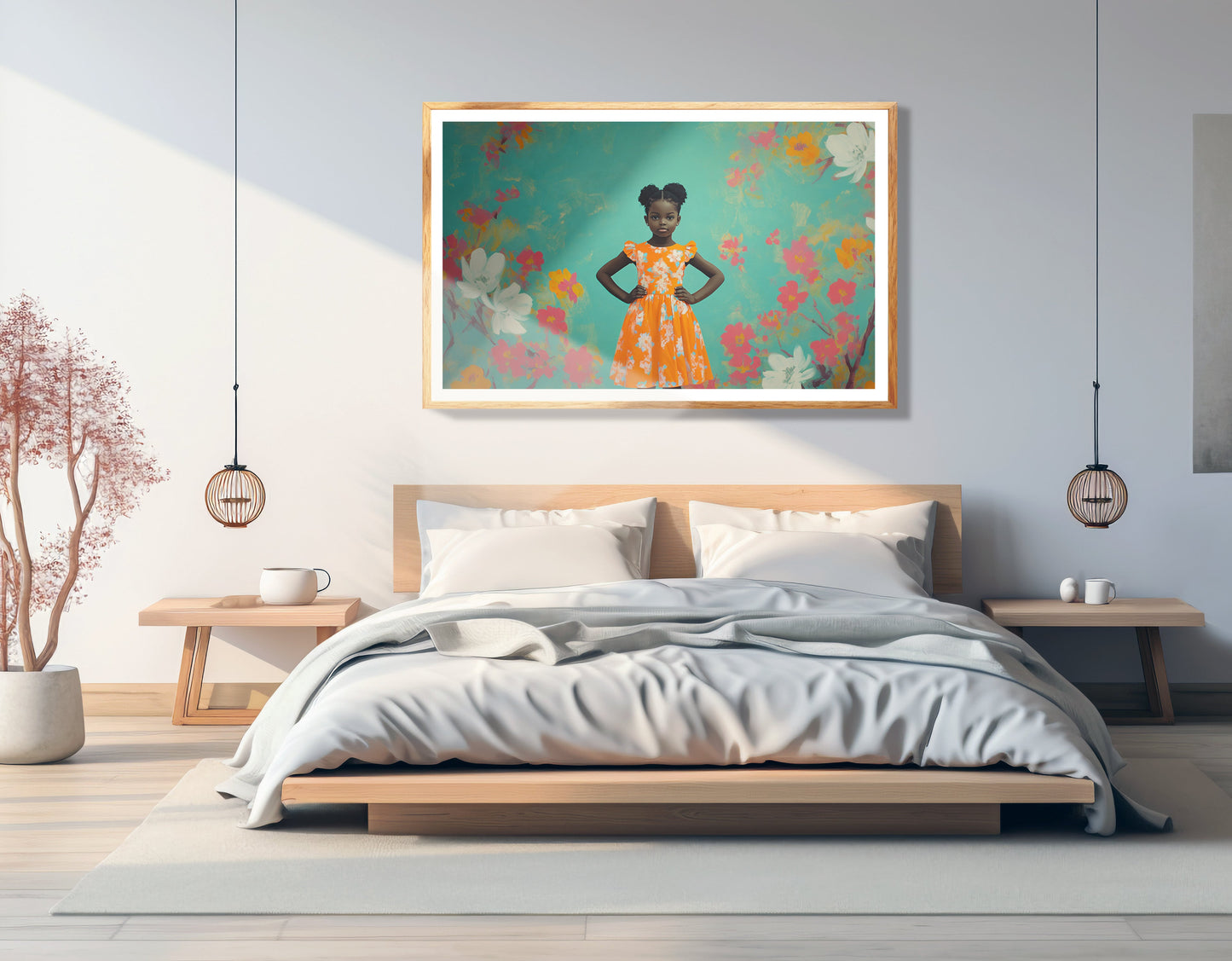 Black Girl Floral Dress Black children wall art view 75