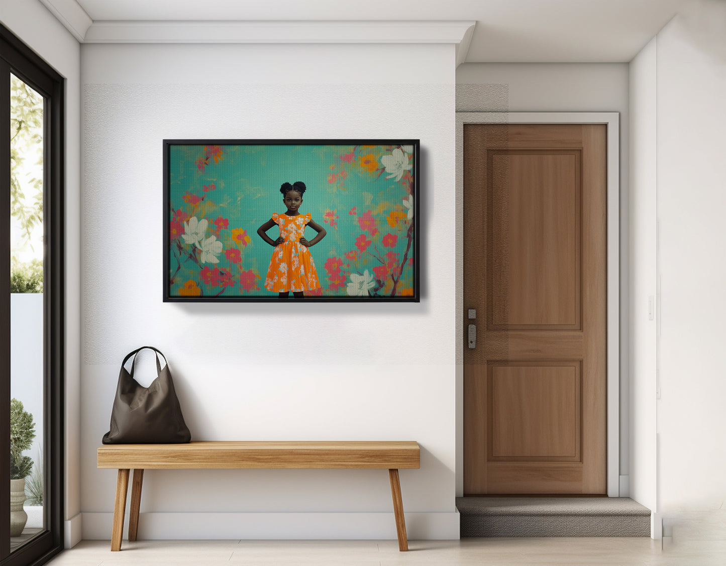 Black Girl Floral Dress Black children wall art view 29