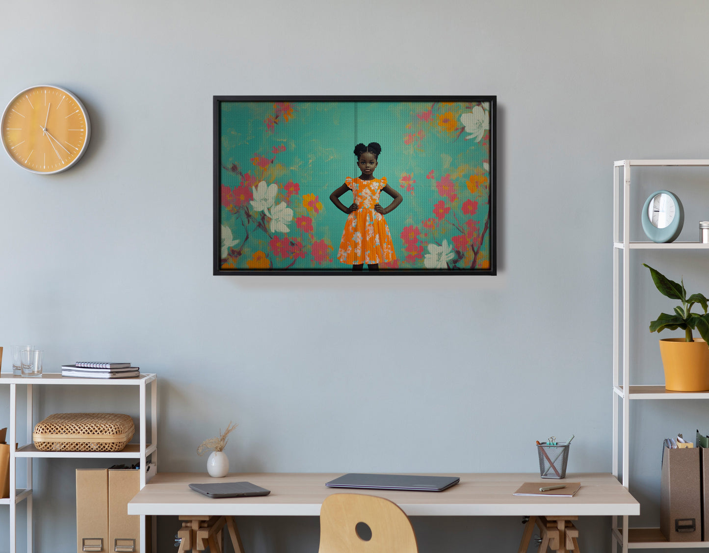 Black Girl Floral Dress Black children wall art view 30