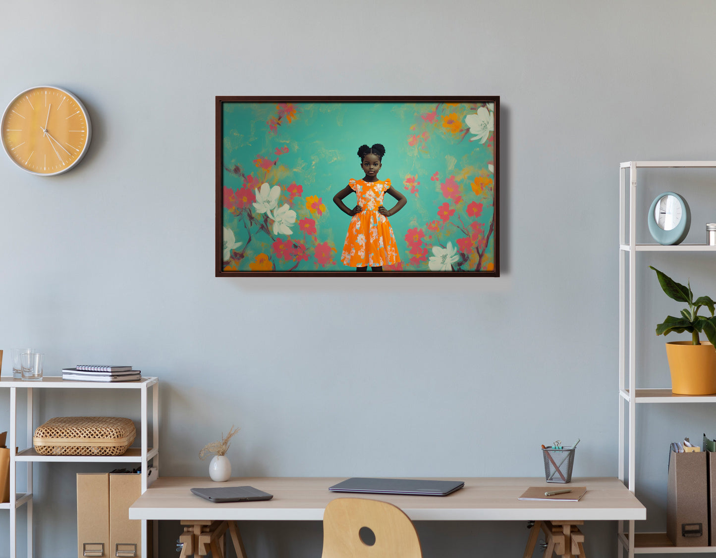 Black Girl Floral Dress Black children wall art view 36