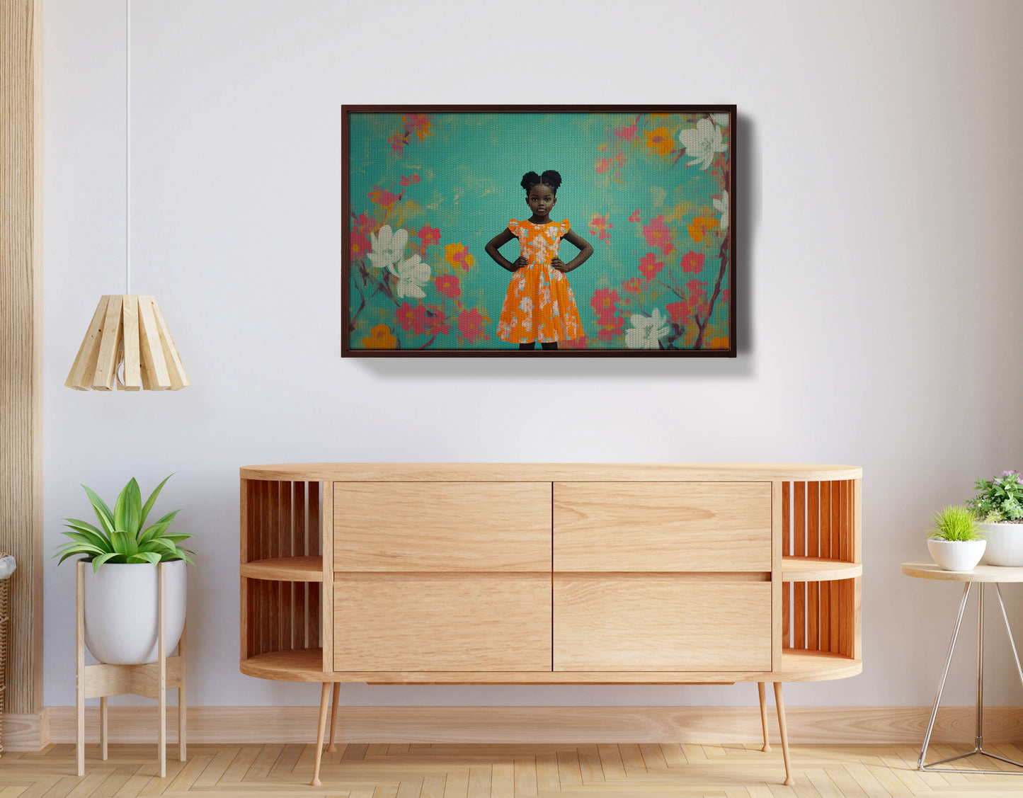 Black Girl Floral Dress Black children wall art view 32
