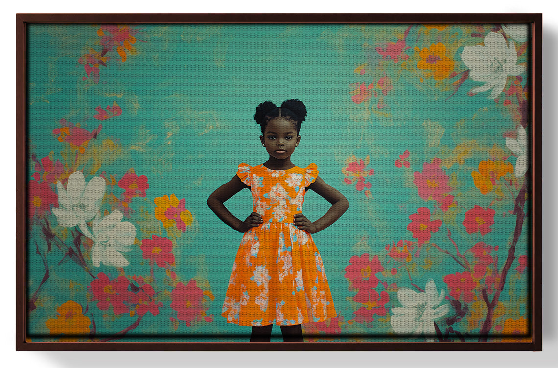 Black Girl Floral Dress Black children wall art view 31